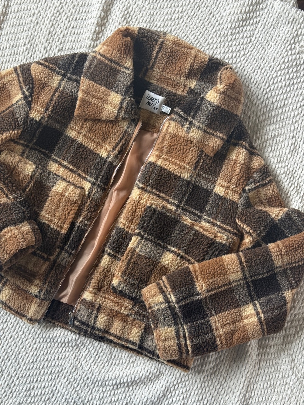 Princess Polly Doria Plaid Sherpa Teddy Jacket
